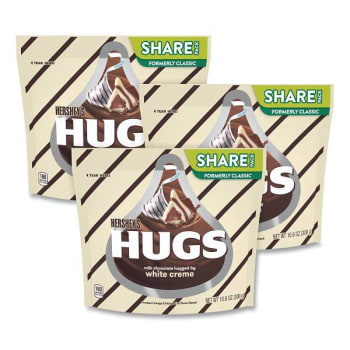 Hershey's Hugs Candy, Milk Chocolate With White Creme, 1.6 Oz Bag, 3 Bags/pack