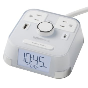Image for Brandstand Cubietime 2.0 White Alarm Clock With 2 Power Outlets And 2 Usb Ports from HD Supply
