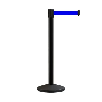 Image for Montour Line 11' Black Crowd Control Retractable Belt Barrier With Blue Belt from HD Supply