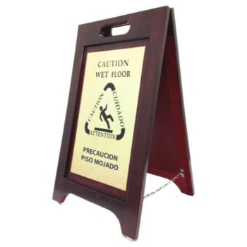 Image for Hospitality 1 Source Wet Floor Sign,Walnut Wood,Brass Plate,Bi-Lingual,Case Of 2 from HD Supply