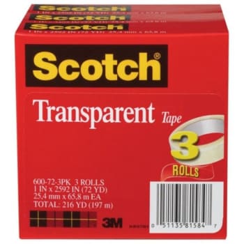 Image for Scotch® Transparent Tape, 3" Core, 1" x 2,592", Package Of 3 from HD Supply