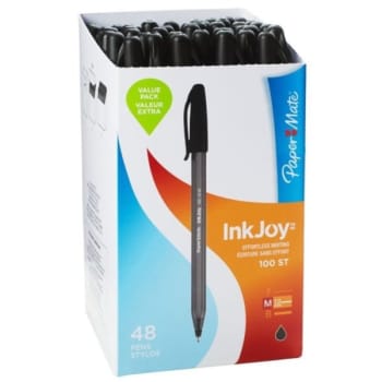 Paper Mate® Inkjoy 100 Stick Pens, 1.0Mm, Black Barrel/Ink, Pack Of 48