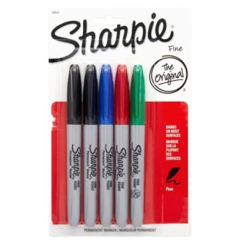 Image for Sharpie® Permanent Fine-Point Markers, Assorted Colors, Package Of 5 from HD Supply