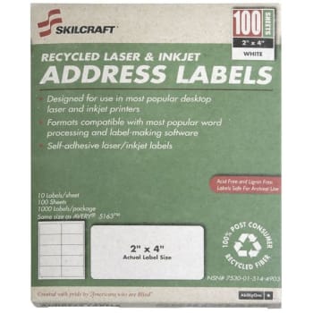 Image for Skilcraft® White Laser Address Labels, 1" X 2-5/8", Box Of 100 Sheets from HD Supply