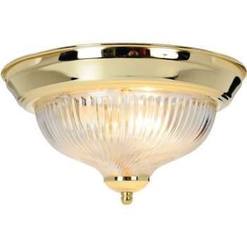 Image for Monument 1-Light Polished Brass Flushmount With Clear Ribbed Swirl Glass from HD Supply