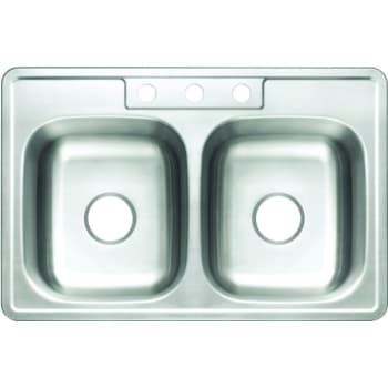 Image for Premier Stainless Steel 33" 3-Hole Double Bowl Drop-In Kitchen Sink With Brush from HD Supply