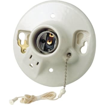 Image for Leviton Glazed Porcelain Lamp Holder With Pull Chain And Outlet from HD Supply