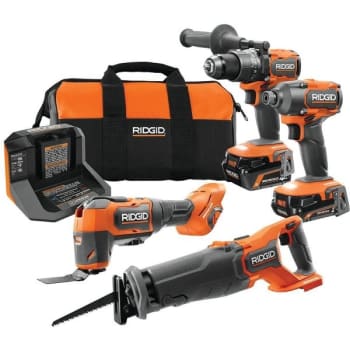 Image for Ridgid 18v Brushless Cordless 4-Tool Combo Kit, 18v Charger, And Tool Bag from HD Supply
