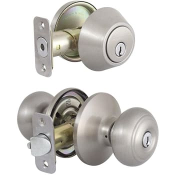 Image for Defiant Hartford Satin Nickel Entry Knob And Single Cylinder Deadbolt Combo Pack from HD Supply