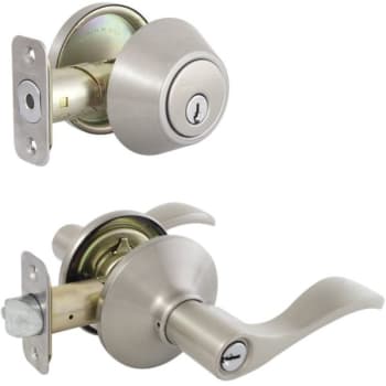 Image for Defiant Naples Satin Nickel Entry Lever And Single Cylinder Deadbolt Combo Pack from HD Supply