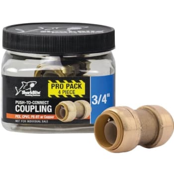 Image for Sharkbite 3/4 In Push-To-Connect Brass Coupling Fitting Pro Pack 4-Pack from HD Supply