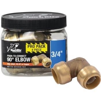Image for Sharkbite 3/4 In. Push To Connect Brass 90 Deg Elbow Fitting 4 Pack from HD Supply