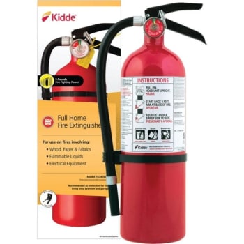 Kidde Full Home Fire Extinguisher With Hose, Easy Mount Bracket & Strap, 3-A 40-B C, Dry Chemical, One-Time Use (4-Case)