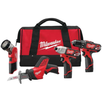 Image for Milwaukee M12 12v Lithium-Ion Cordless Combo Tool Kit With Two 1.5 Ah Batteries, 1 Charger, 1 Tool Bag 4-Tool from HD Supply