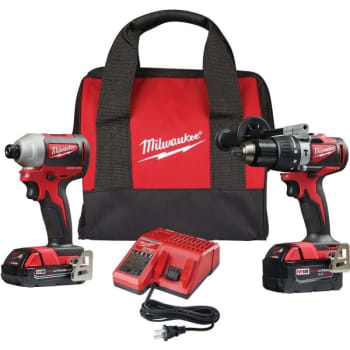 Milwaukee M18 18v Lithium-Ion Brushless Cordless Hammer Drill/impact Combo Kit 2-Tool With 2 Batteries, Charger And Bag