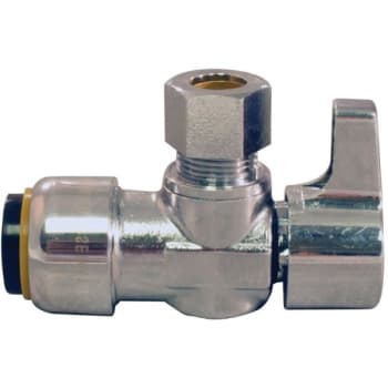 Image for Tectite 1/2 In. Chrome-Plated Brass Push-To-Connect X 3/8 In. Compression Quarter-Turn Angle Stop Valve from HD Supply