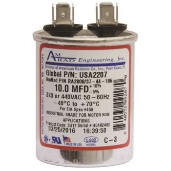 Image for Amrad Engineering Usa2207 10 Mfd 370/440 Vac Round Motor Run Capacitor from HD Supply