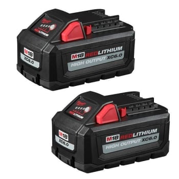 Milwaukee M18 18-Volt Lithium-Ion High Output 6.0ah Battery Pack Package Of 2
