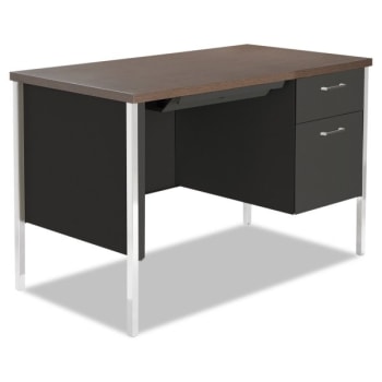 Image for Alera® Single Pedestal Steel Desk, 45-1/4W X 24D X 29-1/2H, Walnut/Black from HD Supply