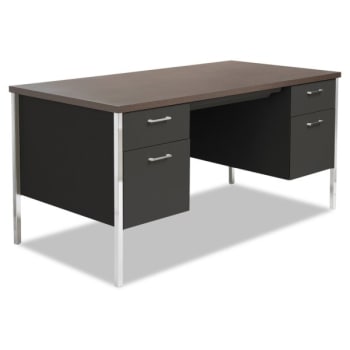 Alera® Double Pedestal Steel Desk, Metal Desk, 60W X 30D X 29-1/2H, Walnut/Black