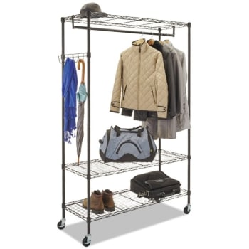 Image for Alera® Wire Shelving Garment Rack, Stand-Alone Coat Rack, Black Steel W/casters from HD Supply