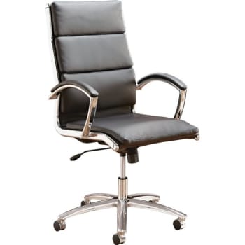 Alera® Neratoli Series Mid-Back Swivel/Tilt Chair, Black Leather, Chrome Frame