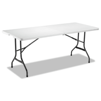 Alera® Fold-In-Half Resin Folding Table, 71W X 30D X 29H, White
