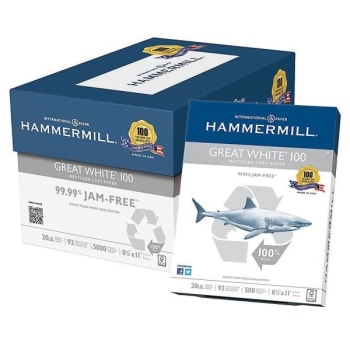 Hammermill® Great White® 100 White Recycled Copy Paper 8-1/2" x 11", Case Of 5