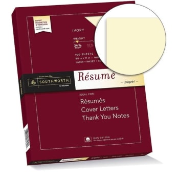 Image for Southworth® Ivory Cotton Resume Paper 8-1/2" X 11", Package Of 100 from HD Supply