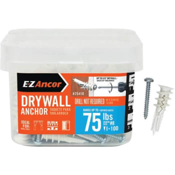 E-Z Ancor Twist-N-Lock 75lb #8 X 1-5/8 In Med Duty Drywall Anchor Package Of 100