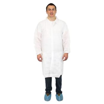 The Safety Zone Polypropylene Lab Coat, No Pockets, Elastic Wrists, White, Large