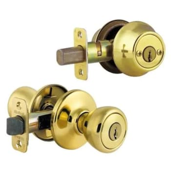 Image for Kwikset Tylo Polished Brass Single-Cylinder Deadbolt And Door Knob Combo Pack from HD Supply