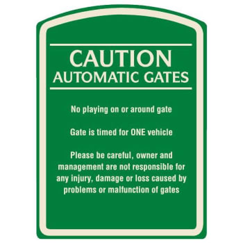 Caution Automatic Gates Designer Sign, Ivory on Green, 16 x 22