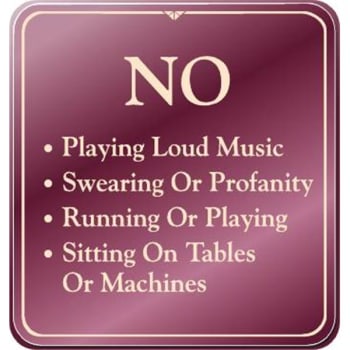 Image for No Loud Music Interior Sign, Burgundy, 9 x 9-1/2 from HD Supply