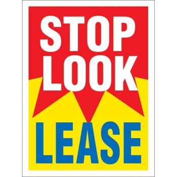 Image for Coroplast Stop! Look! Lease! Vertical Burst Amenity Sign, Red, 18 X 24 from HD Supply