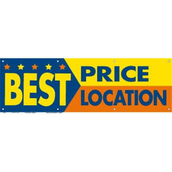 Image for Horizontal Best Price Best Location Banner, Blue/Yellow/Orange, 10' x 3' from HD Supply