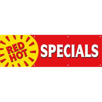 Image for Horizontal Red Hot Specials Banner, Sun Shape/red/yellow, 10' X 3' from HD Supply