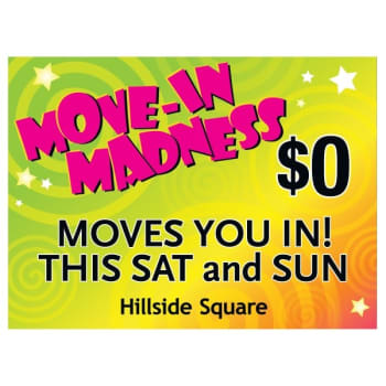 Image for Coroplast Semi-Custom Sign, Move In Madness Rent Event 1, 24 x 18 from HD Supply