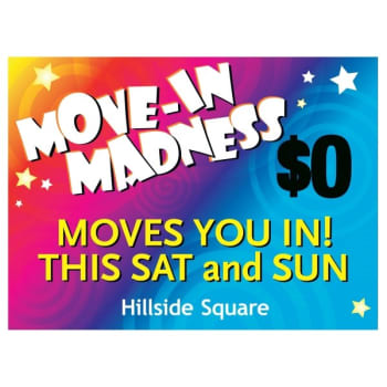 Image for Coroplast Semi-Custom Sign, Move In Madness Rent Event 2, 24 x 18 from HD Supply