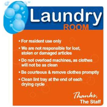 Coordinated Laundry Interior Sign, Orange/Blue, 12-1/4 x 12-3/4