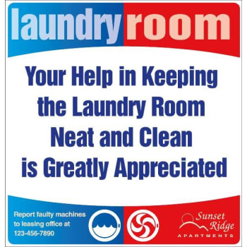 Semi-Custom Coordinated Laundry Interior Sign, Red/blue, 12-1/4 X 12-3/4