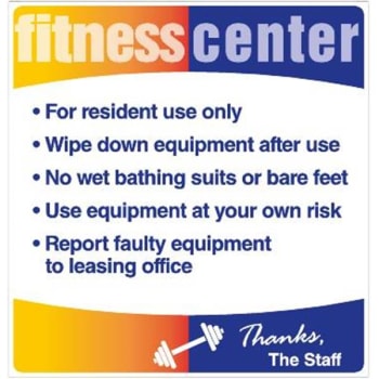Image for Coordinated Fitness Center Interior Sign, Orange/blue, 12-1/4 X 12-3/4 from HD Supply