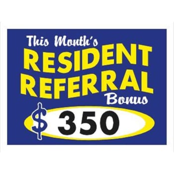 Image for Resident Referral Bonus Sign, Blue and Yellow from HD Supply