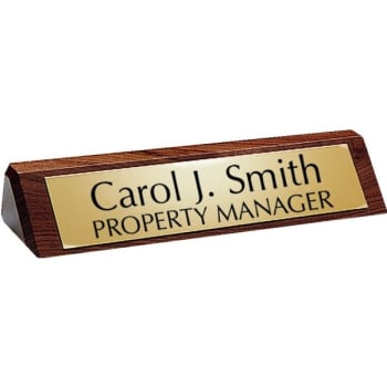 Image for Brass Nameplate with Solid Walnut Base, 8 x 2 from HD Supply