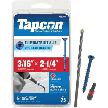 Tapcon 3/16 In X 2-1/4 In Star Flat-Head Concrete Anchors Package Of 75