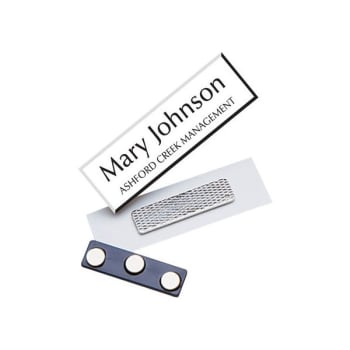 Name Tag with Magnet, White, 3 x 1