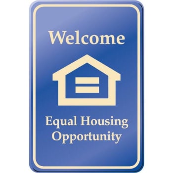 Image for Welcome Equal Housing Interior Sign, Ivory on Blue, 6 x 9 from HD Supply