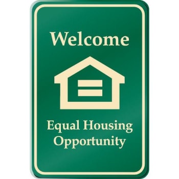 Welcome Equal Housing Interior Sign, Ivory On Green, 6 X 9