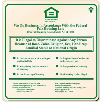 Equal Housing Sign, Green On Ivory, 12-1/4 X 12-3/4