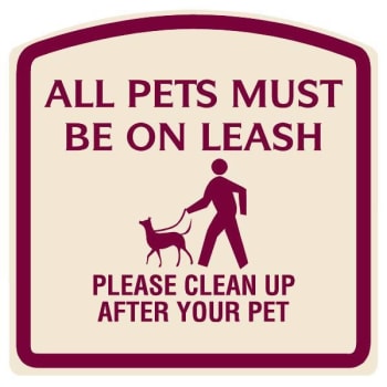 Image for All Pets Must Be On A Leash Sign Burgundy On Ivory, Non-Reflective, 16 X 16 from HD Supply